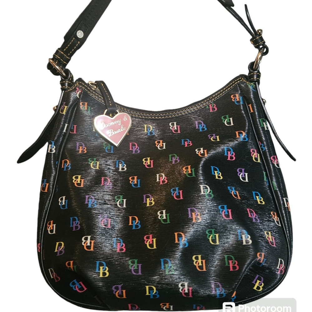 Dooney and Bourke Authentic Shoulder Bag Black w/ DB Logo's Rainbow